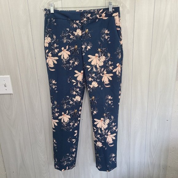 Cynthia Rowley Floral Pants Blue Style D2604 pull on - Picture 1 of 10